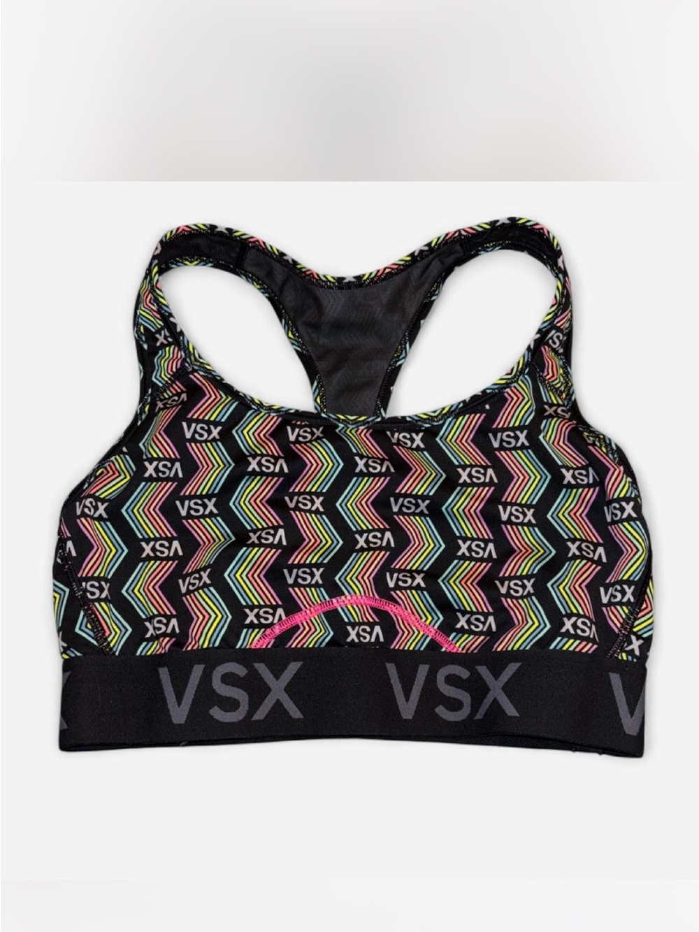Victoria's Secret Black Sports Bra with Neon Chevron Print
